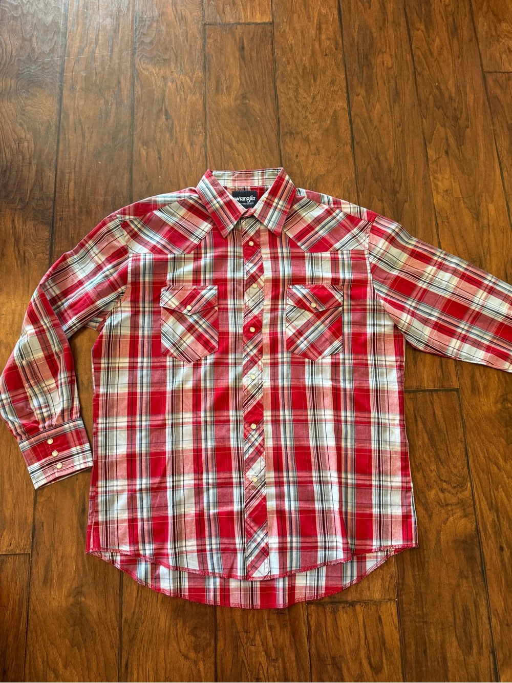 Wrangler Red, White, & Blue Plaid Western Button-Down Shirt